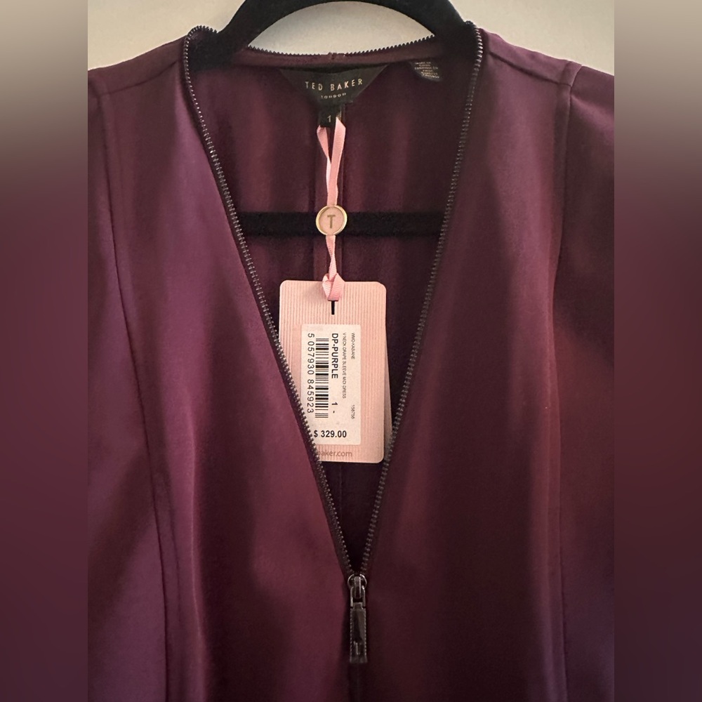 NWT Ted Baker Kasiane Plum Zip-Front Flutter Sleeve Dress us size 2 Ted baker 1 - Picture 13 of 16
